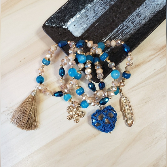 Agate Gold Plated Beaded Artesanal Stretchable Bracelets 4 Different Colors! - Picture 1 of 8